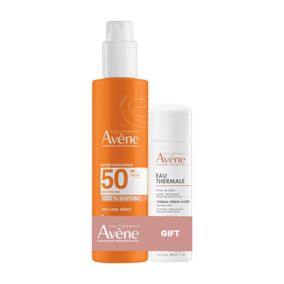 Buy Avène Sunscreen spray SPF50+ 200ml Get Avène Thermal Spring Water Spray